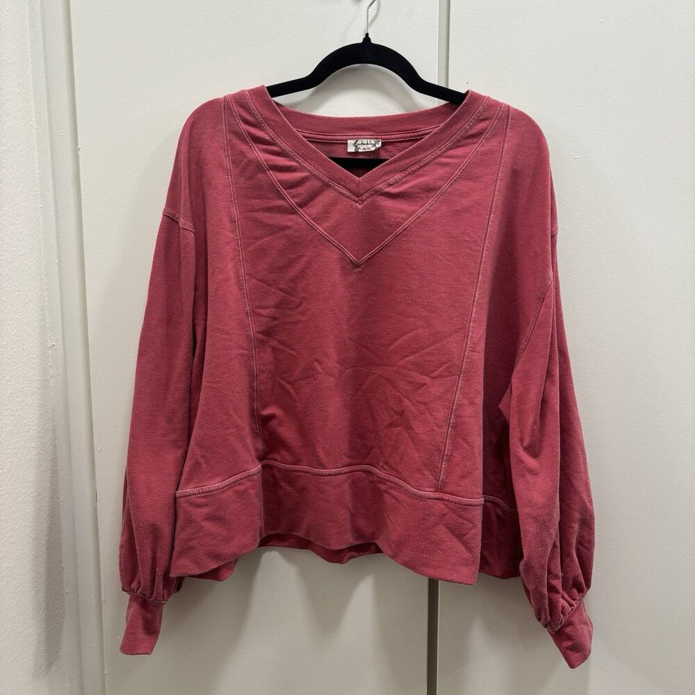 Intimately Free People Sz Small Red V-neck Pullover Sweater Exposed Seams